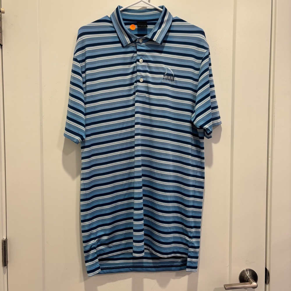 Dunning Golf Mens Blue Striped Polo Shirt Tiburon Golf Club Logo Size Medium